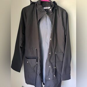 Black Rain Coat Waterproof Rain Jacket Lightweight Windbreaker Trench Coat Large